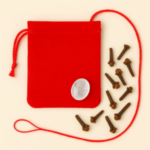 3 Pack - Mystical Red Velvet Abundance Pouch – Cloves, Red String & Gem for Wealth & Protection - 3 Pack