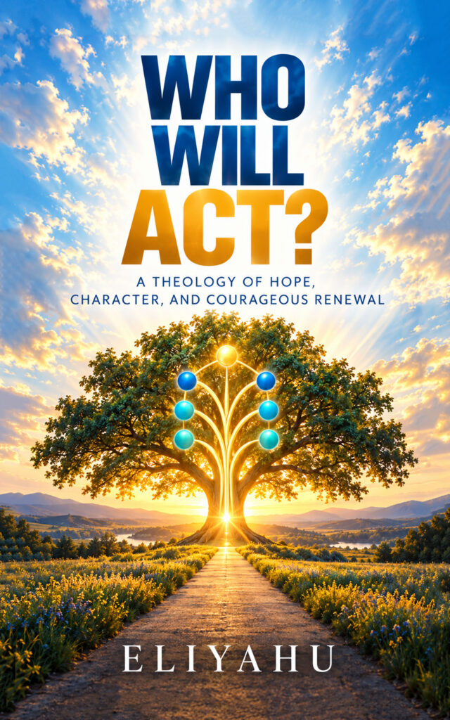 Cover of Who Will Act? by Eliyahu, featuring a radiant tree and sunlit path