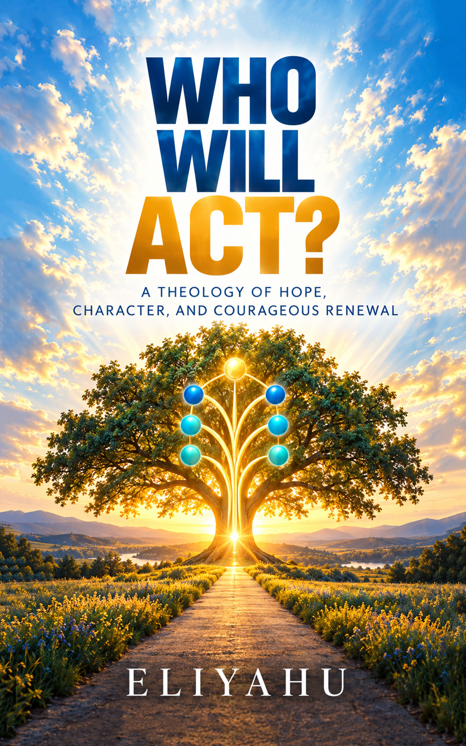 Cover of Who Will Act? by Eliyahu, featuring a radiant tree and sunlit path